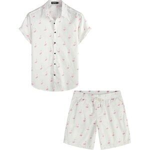 VATPAVE Hawaiian Shirt & Short Set NEW Flamingos 100% Cotton LARGE